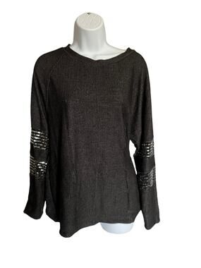 Blumin Apparel gray ribbed knit sweater silver jeweled long sleeve small